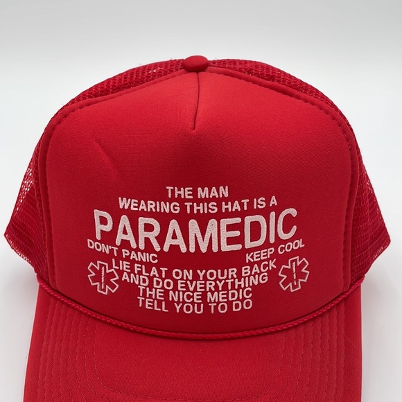 Vintage Funny Paramedic Novelty Red Trucker Snapback Hat - Picture 6 of 14